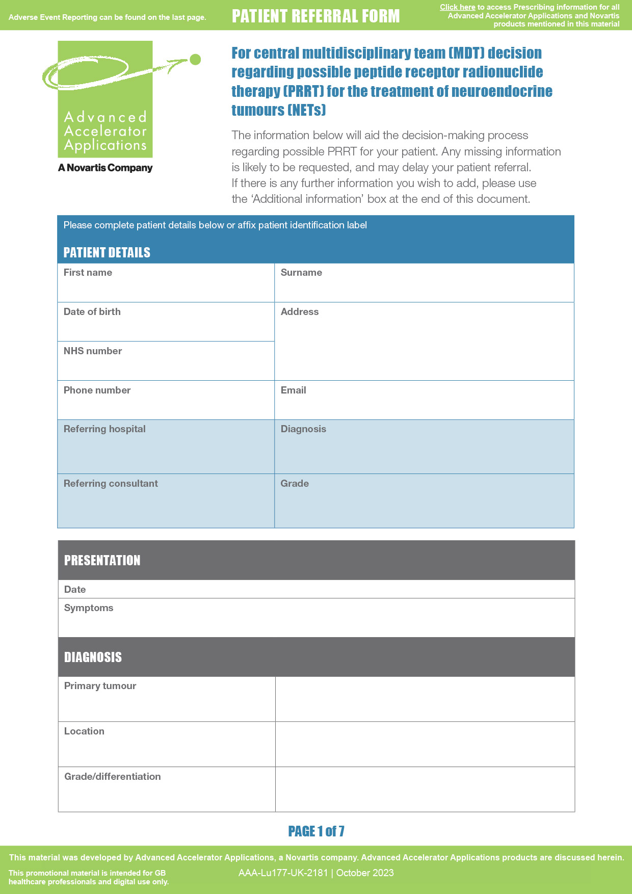 Preview image of the patient referral form